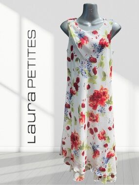 Laura Petites Floral Sleeveless Dress Asymmetrical Hem Women’s Petite